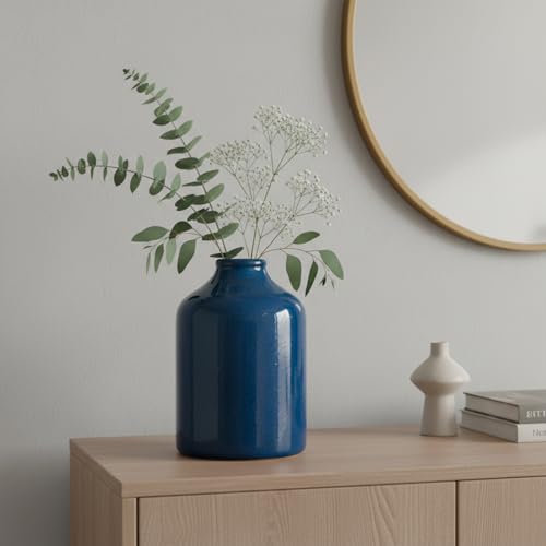 Sunddo Blue Ceramic Vase, Farmhouse Floral Vases for Pampas Grass, Decorative Coastal Flower Vase for Home Decor, Table, Bathroom, Living Room, Office Desk, Centerpieces Decor - color: Dark Blue, size: 8 inch