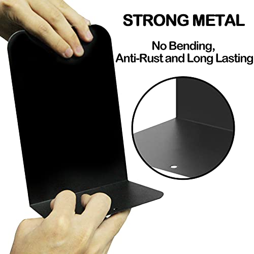 VONDERSO Metal Bookends, 4 Pairs Black Metal Book Ends Heavy Duty for Shelves Decor Home Office, Unique Black Bookends Supports Anti-Slip for Kids - color: Black 4 Pairs