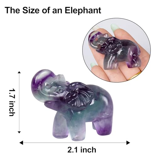 2 Inch Rainbow Fluorite Crystal Elephant Sculpture Handcrafted Healing Stone Animal Figurine Spiritual Home Decor Lucky Charm Gift for Wealth Success Positive Energy and Meditation Lovers - color: Rainbow Fluorite Elephant-02