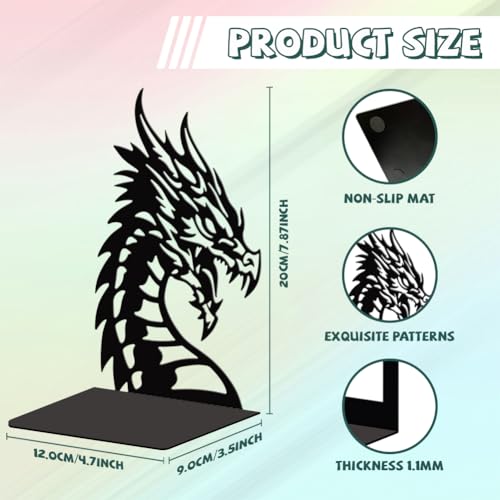 Peacoblue Metal Bookends for Shelves, Modern Decorative Heavy Duty Study Book Support Stoppers for Office, Desk, Shelf, Room 5.3"x4.3"x7.9" Cast Iron Simple Tall Bookends, 1 Pair (Dragon Head) - style: Dragon Head