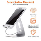Amazon Basics Adjustable Aluminum Phone Stand for Cell Phones, iPhone and Android, Desktop Phone Holder with Adjustable Angle, Hands-Free Viewing, 3.15 x 2.87 x 3.74 inch, Silver