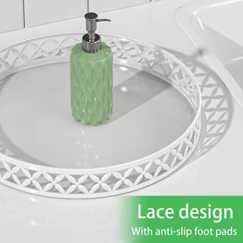EKNITEY Bathroom Trays for Counter - 11 Inch White Decorative Tray Countertop Cosmetics Vanity Perfume Organizer Storage Tray for Bathroom - color: Floral-white