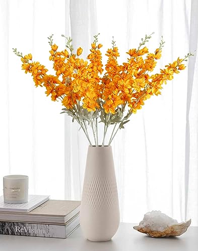 8pcs Delphinium Artificial Flowers 33.5in Long Stem Larkspur Fake Silk Flowers for Tall Vase Faux Flowers for Home Wedding Baby Shower Floral Arrangement Centerpiece Table Decorations (Orange) - color: Orange