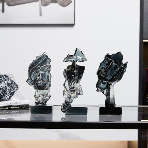 XINXUAN 3PCS Thinker Statue Set : Silence is Gold Abstract Art Statue- Modern Home Resin Sculpture, Piano, Desktop, Office, Study Decoration (Smoke Grey) - color: Smoke Grey