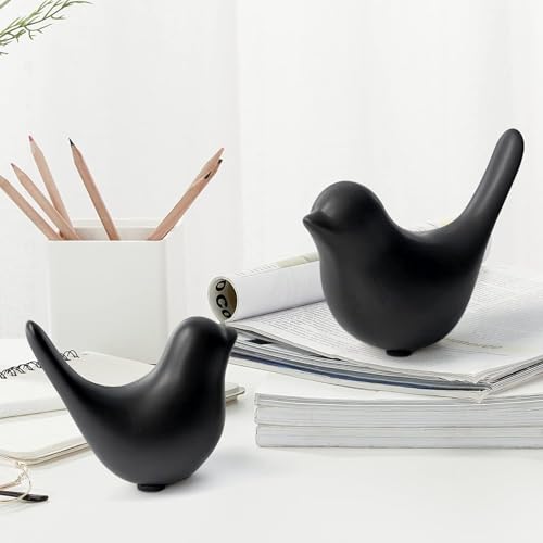 2 Pcs Ceramic Small Bird Figurines Modern Animal Statues for Home 、Room Decor and Bedroom Decor and Bookshelf Display (Black) - color: Black