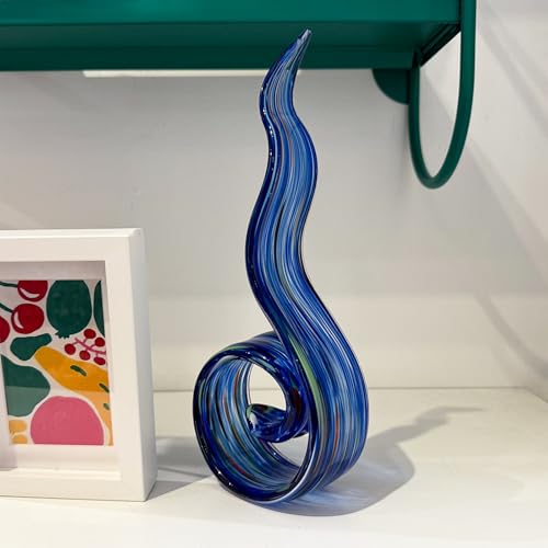 11.4" Tall Hand-Blown Glass Sculpture Murano-Style Sculpture Art Ornament Statue Figurines Home Decor Accent Piece Coastal Ocean Nautical Home Decor,Shelf,TV Stand,Tabletop Centerpieces,Wonderful Gift - color: Navy Blue