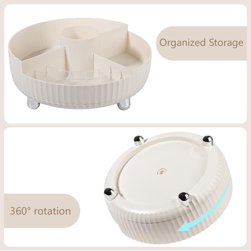 Anyoifax Makeup Perfume Organizer Tray with Divider 360 Degree Rotating Lazy Susan Skincare Lotion Organizer Spinning Cosmetics Storage for Dresser, Vanity, Bathroom Countertop, Large Beige - color: Beige+ Divider, size: 11 "