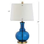 JONATHAN Y 25" Cobalt Blue/Brass Gold and Brass Gold Glass Table Lamp Set of 2 for Bedroom, Modern Bedside Lamp for Living Room Nightstand, White Linen Drum Shade, LED Bulb Included (JYL1068C-SET2) - color: Cobalt Blue
