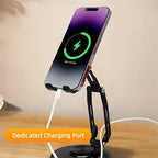 All-Metal Cell Phone Stand 360° Rotatable & Height Adjustable - 25KG Super Load-Bearing, Foldable Desk Stand for Phone, Compatible with iPhone 17/16/15/14, Nintendo Switch, Black - color: C-Quad-Fold - Black