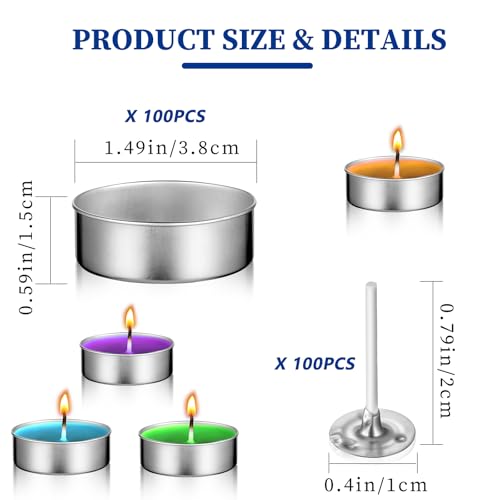 TEHAUX 100pcs Aluminum Tea Lights Cups with Wicks, Empty Tea Light Candle Tins for Candle Making Supplies, Silver Metal Tealight Holders for DIY Crafts and Party Decor (1.5 Inch)
