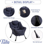 Tiita Lazy Chair with Ottoman, Navy Modern Large Accent Chair, Comfy Leisure Sofa Armchair with Ottoman, Reading Chair with Footrest for Bedroom, Living Room, Dorm Rooms, Navy - color: Peach Skin Navy