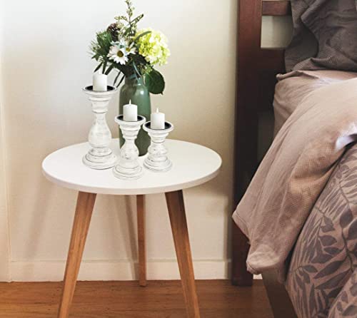 Candle Holder Stand Wooden, Pillar Candle Holder, Unity Candle Holders, Rounded Turned Colums, Country Style Ideal for Gift, Wedding, Christmas, Party, Home - 10,8,6 Inch- Set of 3 -Antique White - color: Antique White, size: 10,8,6 Inch Mid Circle