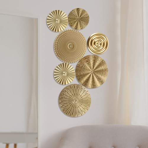NUOBESTY 1 Set Metal Circle Wall Art Ornament Modern Golden Hanging Sculpture for Living Room Bedroom Bathroom Decoration