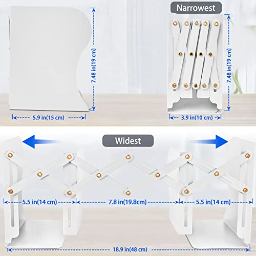 2PCS Carooyac Heavy Duty Bookends to Hold Books - Adjustable Metal Bookends for Shelves - White Book Holders - Extends up to 19 - color: White, size: 2PCS