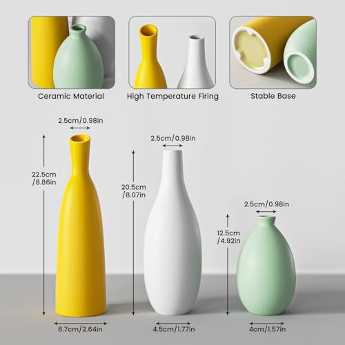 Ceramic Flower Vase Set, Modern Farmhouse Decorative Vases for Dining Room,Bookshelf Office Entryway(Multicolored Mix Set 3) - color: Multicolor