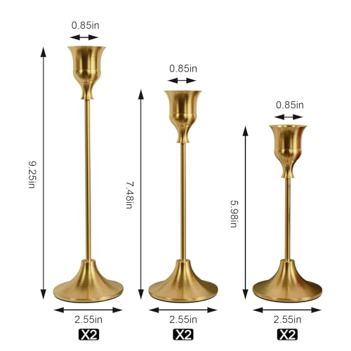 NLBTW Set of 6 Brass Gold Candle Holders for Taper, Vintage Candlestick Holder Decorative Metal Candle Sticks Home Decor Centerpieces for Table Mantel Festive Decorations - color: Brass Gold, size: 2 sets (6 pcs)