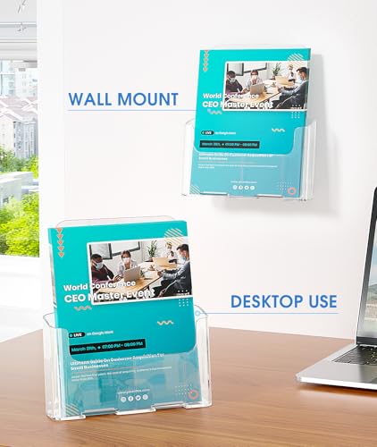 KTRIO Acrylic Brochure Holder 8.5 x 11 Clear Literature Display Stand, Plastic Flyer Holder for Trifold Brochures, Menus, Magazines, Pamphlets, Documents, Desk or Wall Mount, 2 Pack - size: 8.5" x 11", style: 2 Pack