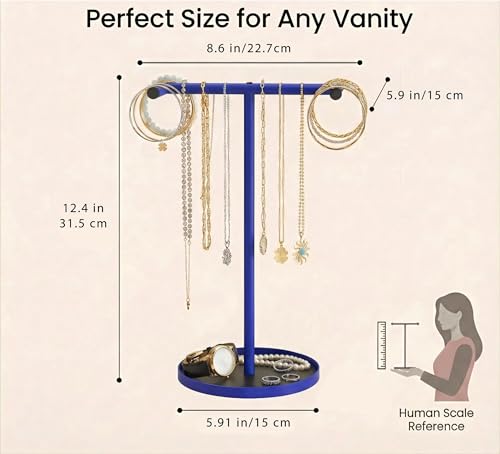Necklace Holder Organizer, Metal Jewelry Stand to Prevent Bangles, Necklaces, Bracelets, Rings, Earrings and Watch Tangling - color: Blue