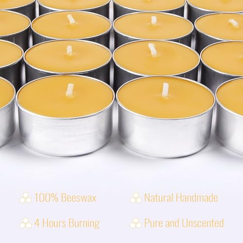 16 Packs Beeswax Tealight Candles,Natural Beeswax Tea Lights Candle in Aluminum Cups,4-5 Hour Burn Time,Unscented Smokeless Candles - style: 16 packs