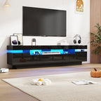 Uspeedy 70IN White TV Stand for 75/80 inch TV,Modern LED TV Stand for Living Room,High Gloss Entertainment Center with Storage Drawer,APP RGB Light,TV Console,Television Stands(Black) - color: Black