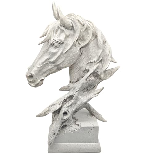 16" Animal Horses Head Bust Table Sculpture Retro Resin Home Decor Statue for Bedroom,Living Room,Dining Desk,Bookshelf,Office,Study and Coffee Tables（Off White） - color: Off White