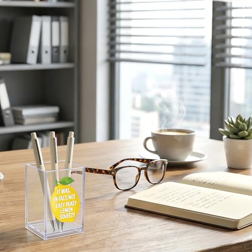 It Was In Fact Not Easy Peasy Lemon Squeezy Acrylic Organizer Pencil Holder, Funny Lemon Makeup Brush Storage Organizer, Sarcastic Desk Accessory Holder for Women Coworker HR Teacher Friend - style: Lemon