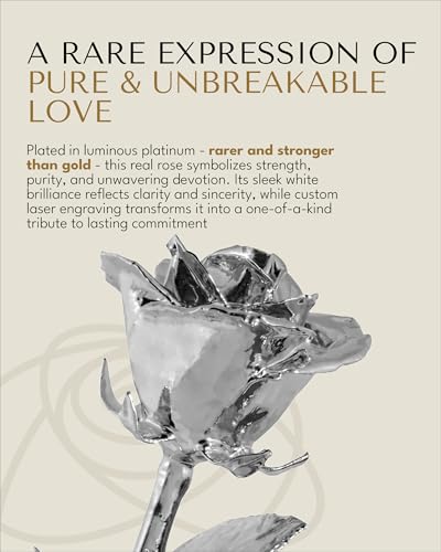 Forever Rose The Platinum Dipped Rose, Custom Laser Engraved Platinum Flower in an Elegant Glass Vase & Gift Ready Box, Handcrafted Luxury Anniversary, Birthday, Wedding or Valentine’s Keepsake - color: Platinum