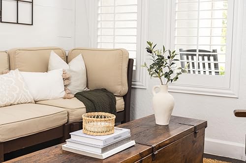 Luxurious Gift Set Textured Ceramic Vase 10 Inch with Olive Branches 22 Inch Tall White Medium Vase Artificial Topiaries Fake Plants, Minimalist Shelf Decor, Neutral Home Office High End Gifting Decor - color: White