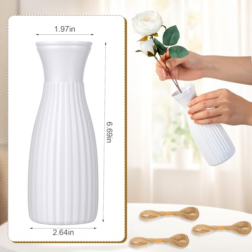 10 Pcs Plastic Flower Bud Vases Bulk with Twines Ropes Small Mini Flower Vases for Centerpieces Decorative Plastic Bottles for Wedding Reception Dining Table Home Decoration (White) - color: White