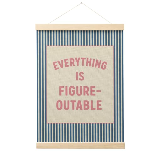 FGFK Everything is Figureoutable Positive Affirmations Wall Art Poster Hanger Frame, Retro Pink and Blue Inspirational Striped Canvas Prints Framed Wall Decor for Office Classroom Home, 12x16 Inch - color: Retro Pink and Blue