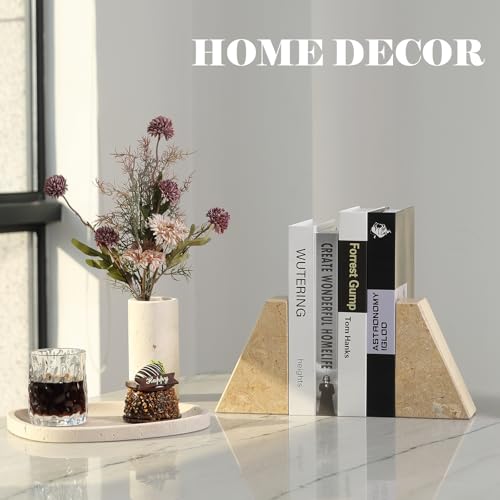 Karibiber Marble Bookend for Heavy Books, Decorative Bookends for Shelves, Durable and Heavy-Duty Book End for Hardback Book & CDS, Unique Book Stopper & Holder, Pearlly Yellow, Set of 2 - color: Pearlly Yellow