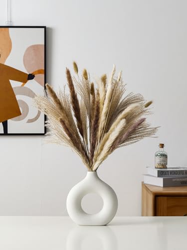 Modern Donut-Shaped Decorative Vases, Handmade Minimalist Boho ins Style, Modern Vase for Home Decor for Wedding Dinner Table Party Living Room Office Bedroom (Beige, Large + Small) - color: Beige, size: Large + Small