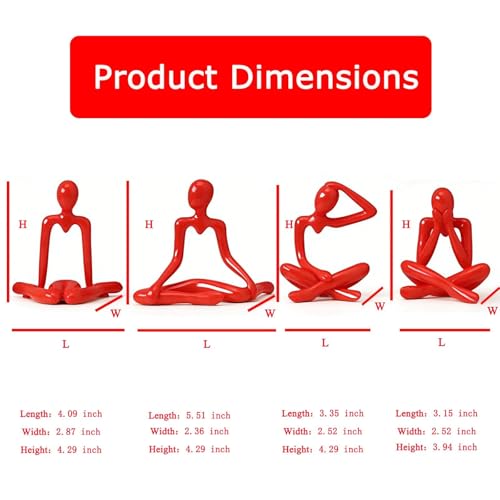 Abstract Thinker Statue Set of 4, Modern Home Decor for Shelves, Console Table & Entryway, Minimalist Neutral Aesthetic Figurines, Lightweight Safe Decor for Living Room & Office(red) - color: Red