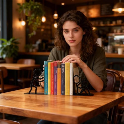 Book Ends - Abstract Heavy Duty Metal Organizer for Sturdy Book Support, Decorative Stopper with Modern Design, Durable Holder for Kids Room Bookshelves Coffee Tables Library TV Stands