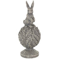 Deco 79 Polystone Rabbit Textured Sculpture with Leaf Covered Round Base, 8" x 8" x 20", Gray - size: 8" x 8" x 20"
