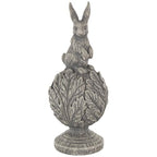 Deco 79 Polystone Rabbit Textured Sculpture with Leaf Covered Round Base, 8" x 8" x 20", Gray - size: 8" x 8" x 20"