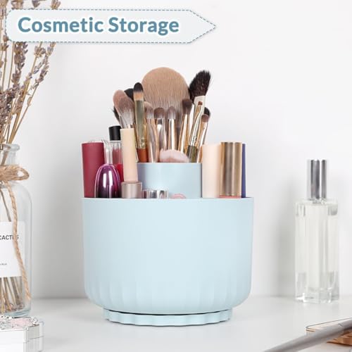 SKYDUE 360 Degree Rotating Desk Organizer, Dual-Purpose Pencil Pen Holder for Desk, Rotating Pencil Cup with 5 Slots, Office Supplies, Desk Decor for Office, School, Home - color: Blue