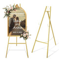 WATIHERE 57.5" Gold Easel Stand for Wedding Sign – 4 Adjustable Height Levels, Assembly Required, Heavy Duty Metal Display Stand for Art, Paintings, Posters, Pictures, and Home Décor