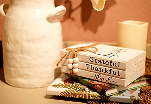 LIVDUCOT Wooden Farmhouse Decor Faux Book Stack (Set of 3 for Coffee Tables and Shelves) | Grateful, Thankful, Blessed Home Sign, 5.5' x 7' x 2.5' - color: Blessed