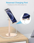 OMOTON Cell Phone Stand, Angle Height Adjustable Phone Stand, Aluminum Desktop Phone Holder Dock Stand for Desk, Compatible with iPhone 17 Pro Max, All Smartphones and Tablets(4-11''),Gold - color: Gold