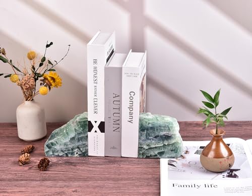 AMOYSTONE Green Fluorite Bookends - Non-Slip Book Organizer for Small Books, Study & Kitchen (3-4 lbs) - color: Mint Green, size: 3-4 Pounds
