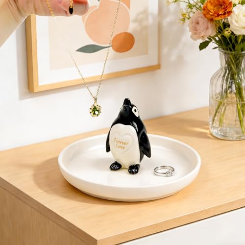 PUDDING CABIN Penguin Gifts for Women: Forever Love Ring Holder Dish - Penguin Gift for Wife Mom Girlfriend Mothers Day, Anniversary, Birthday, Christmas & Wedding - style: Penguin