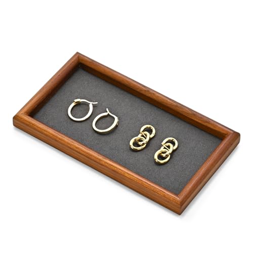 Jewelry Display Tray for Ring Earrings Necklace Bangle Solid Wood Jewelry Dish Tray Catchall(S,Grey) - color: Grey, size: 18 * 10 * 1.5cm