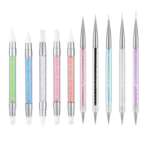 FULINJOY 5PCS Dual Tipped Nail Art Sculpture Pen & 5PCS Nail Dotting Pens with Liner Brushes - size: 5 Sculpture Pens + 5 Dotting/Liner Pens
