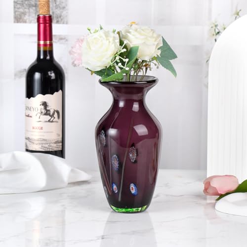 KAMMAK Colored Glass Vase, Beautiful Hand Blown Decorative Vase, Modern Art Vase for Flower Mantle Dining Table Centerpiece, Entryway Living Room Wedding Decoration (JG2053) - style: JG02053
