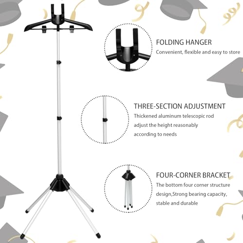 Bucherry Graduation Gown Display Stand Adjustable Garment Hanger for T Shirt Portable Hanging Metal Clothes Stand for Cap Clothing Jacket Coat Shirt Display (Rack,Silver and Black,32"-63") - color: Silver and Black, size: 32"-63", style: Rack