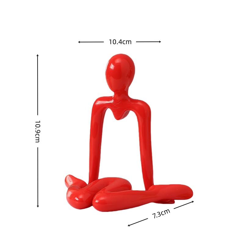 Abstract Human Figure Sculpture, Red Acrylic Modern Art Decor Statue, 4-Piece Set for Living Room, Entryway, Shelf & Office