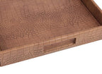 HofferRuffer Rectangle Serving Tray with Hole Handles for Coffee Table, Breakfast, Tea, Food, Butler - Countertop, Kitchen, Vanity Serve Tray, 16.2 x 12.2 x 2 inches, Faux Leather (Antique Brown) - color: Antique Brown, size: 16.2" x 12.2" x 2"