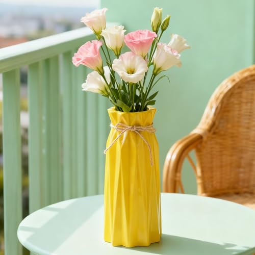Arawat Ceramic Vase Decor for Pampas Grass Flowers Vases for Modern Home Decor, Yellow Tall Vase for Living Room Bedroom Bathroom Kitchen Office Wedding Table Shelf Farmhouse Minimalist Decor - color: 9.5 Inch Tall Yellow Ceramic Vase for Home Decor