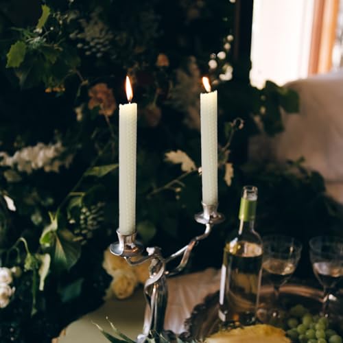 DEYBBY Handmade Beeswax Taper Candles, Dripless Wax Candles, Hand-Rolled Honeycomb Candles for Dinner Party, Set of 12 Flat Top（Cream White） - color: White, size: 12 pack